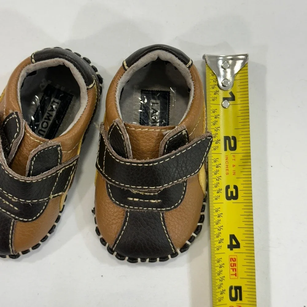 L'Amour‎ Leather Two-Tone Loafers Kids Size 1 Brown Hook and Loop Preppy Classic